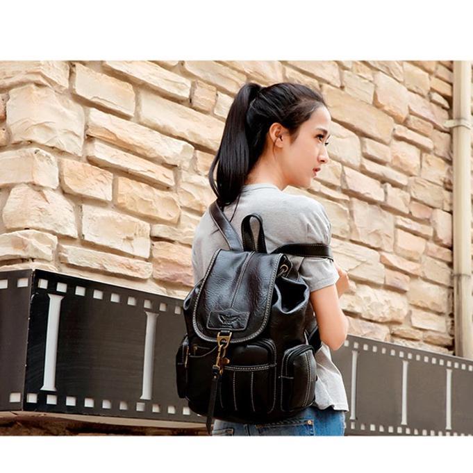 Vintage Faux Leather Drawstring Backpack - More than a backpack