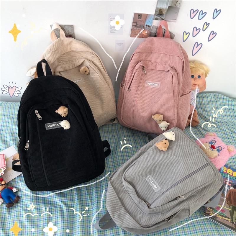 Korean Style Small Corduroy Backpack - More than a backpack