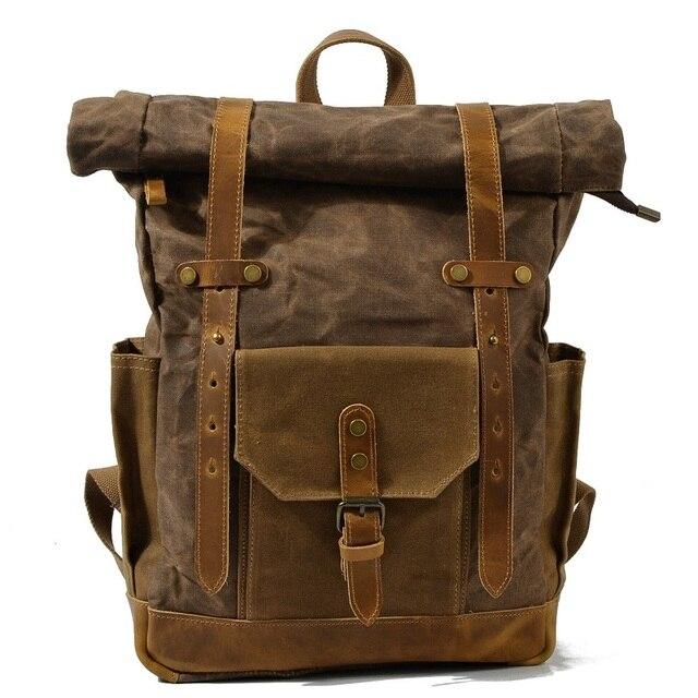Roll-top Canvas and Leather Backpack